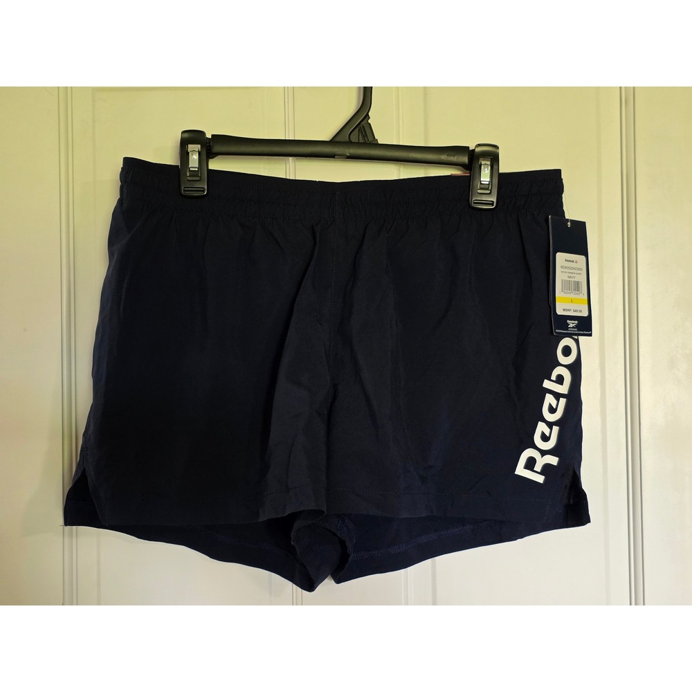 Reebok Retro Winners Relaxed Shorts Navy Blue Logo with Liner Womens Large NWT